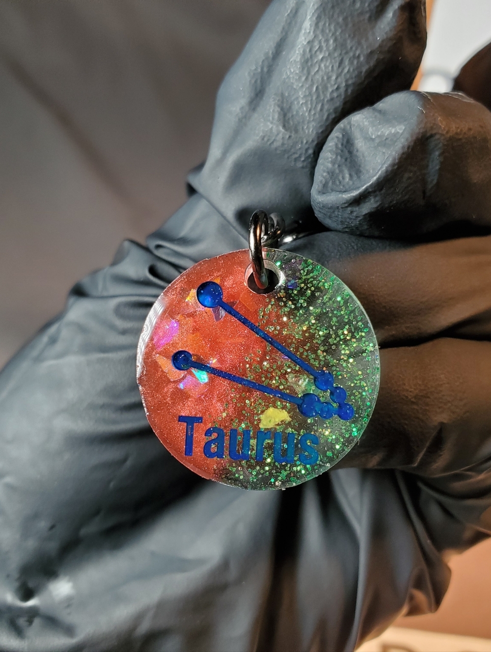 Sparkling Celestial Taurus Resin Keychain | Handmade Zodiac Accessory